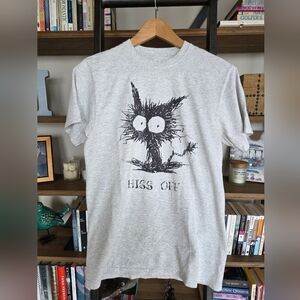 Hanes Gray Cat Graphic T-Shirt, Unisex Size Small